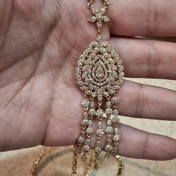 18K Gold Plated French Classic Tassel Diamond Sweater Chain Necklace - Picture 2 of 4